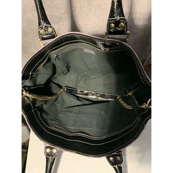 Guia’s Italian Women's Purple & Black Calf Hair Handbag – Gold Chain Accents - Picture 9 of 10